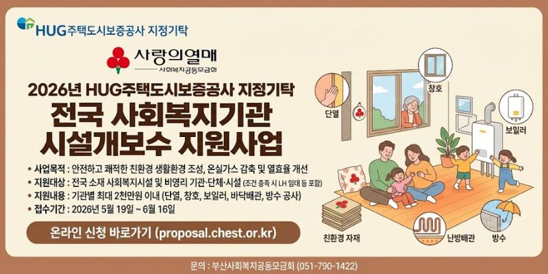 환경이 열악한 사회복지시설의 시설개보수를 지원하여 이용자의 안전하고 쾌적한 생활환경을 조성하고, 기후위기 대응을 위한 친환경 시설개선을 통해 온실가스 감축 및 열효율 개선을 지원하는 사업이다.
