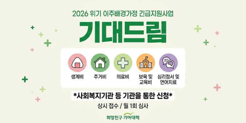 갑작스러운 위기 상황으로 경제적·사회적·심리정서적 어려움에 처한 이주배경가정을 발굴하고, 지역사회와 연계한 긴급 지원을 통해 위기 극복과 가정 회복을 돕는 사업이다.