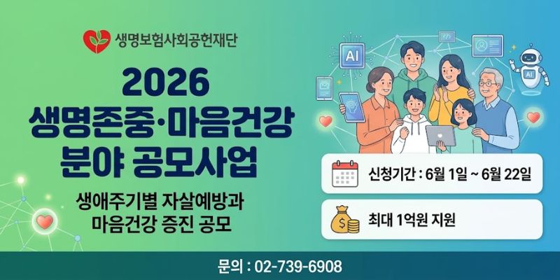 생애주기별 자살예방과 마음건강 증진을 위한 혁신적인 사업을 발굴·지원하고, AI 기반 교육 및 지원 모델을 통해 생명존중 문화 확산과 자살예방 안전망 강화를 도모하기 위한 사업이다.